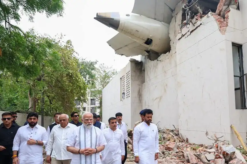 PM Modi at crash site in Ahmedabad