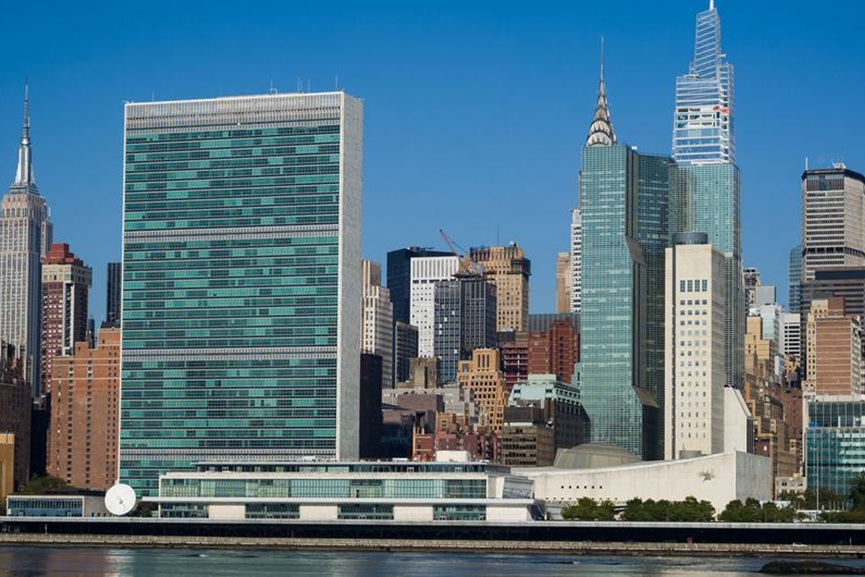The UN Headquarters as seen from across the East River in New York.