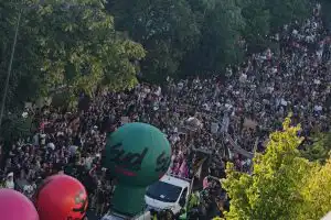 Protesters marching during a demonstration