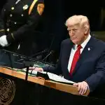 US President Donald Trump speaking at UNGA
