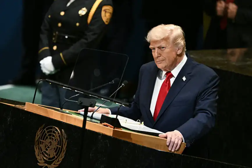US President Donald Trump speaking at UNGA