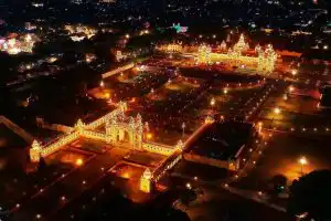 Around 100,000 incandescent bulbs illuminate the Mysore Palace