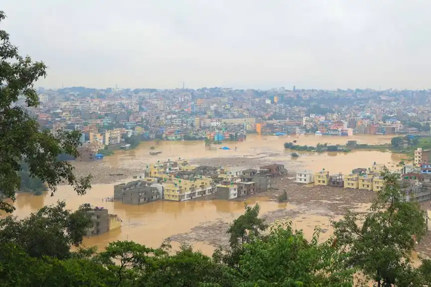 A view of flooded areas of southern Kathmandu