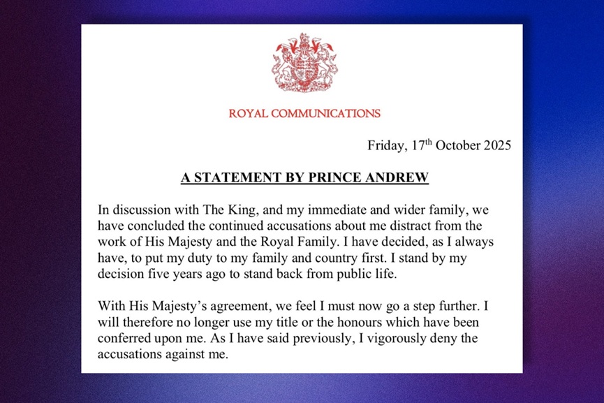 Prince Andrew has given up all his titles