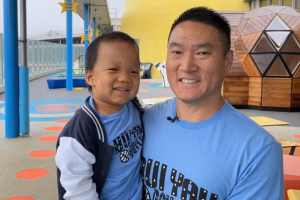 Three-year-old Oliver Chu with his father, Ricky