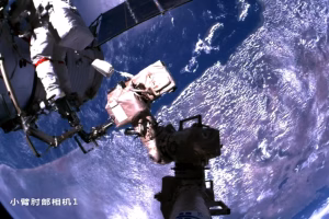 A view from the forearm of the Tiangong robotic arm