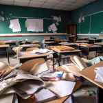 closeup-empty-classroom-with-books-papers-pencils-scattered-desks-created-with-generative-ai