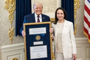 Machado Presents Nobel Peace Prize Medal to Trump at White House