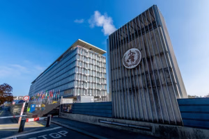 Geneva, Switzerland - November 16, 2024: Exterior view of the headquarters of the World Health Organization (WHO), the specialized agency of the United Nations responsible for global public health